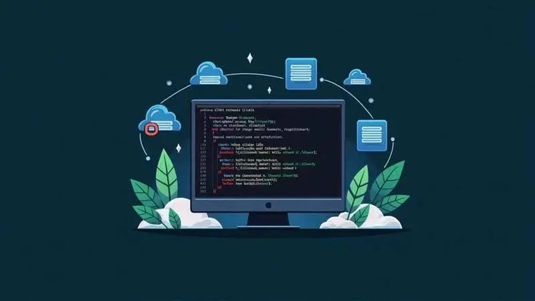 The image depicts a computer monitor displaying a code editor with a dark theme.